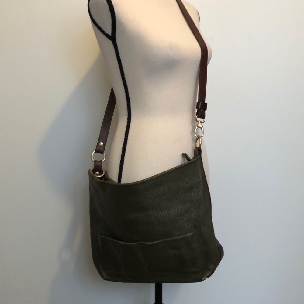 Valentina Genuine Pebble Leather Made in Italy green purse handbag hobo bucket